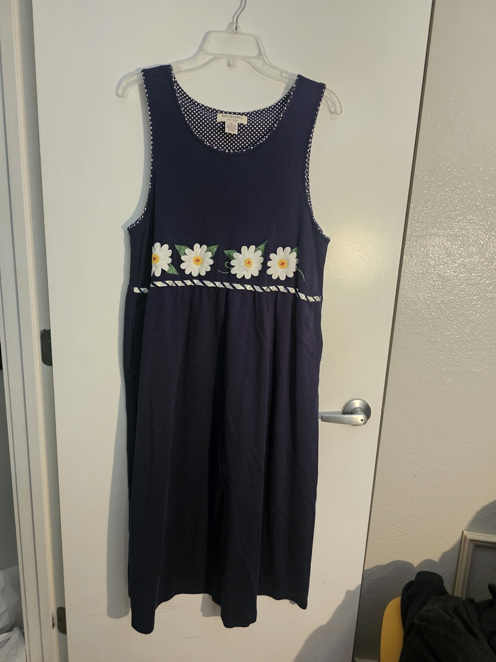 Vintage Bechamel Petites Navy Blue Daisy Cotton Midi Dress PL